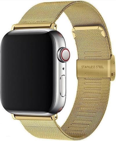 By Qubix - Geschikt voor Apple Watch bandje - Milanese Loop bandje - Goud - Geschikt voor Apple Watch 38mm / 40mm / 41mm / 42mm - iWatch milanees - smartwatchbandje