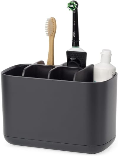 Famanu – Tandenborstelhouder voor badkamer, grote opbergcapaciteit, modern design, mat zwart
