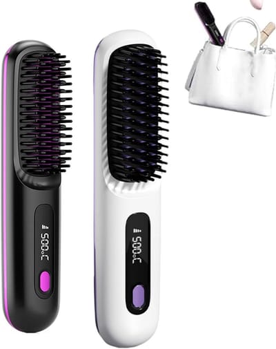 Draagbare Stijltang Borstel - Hot Comb Mini - Haar Stijlen - Draadloos Oplaadbaar - 20 cm - Zwart Wit