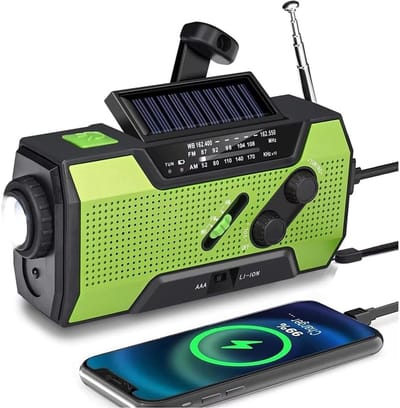 Noodradio - Radio op batterijen - Oplaadbare radio - SOS Alarm - Oplaadbaar via Batterij, Zon, - Powerbank - Zaklamp - AM/FM - Zakradio - Emergency radio - Survival radio