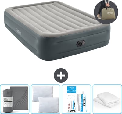 Intex Luchtbed - 2-Persoons - 152 x 203 x 46 cm - Grijs - Inclusief pomp - Hoeslaken - Kussen - Kussenbeschermer en Reparatieset