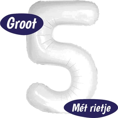 Cijfer Ballonnen - Ballon Cijfer 5 - 70cm Wit - Folie - Opblaas Cijfers - Verjaardag - 5 jaar, 50 jaar, abraham, sarah - Versiering