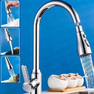 Keukenmengkraan Spraykop - 360° Draaibare Kraan Spuitkop met 3 Wateruitlaatmodi, Uittrekbare Spuitkop voor Gemakkelijk Gebruik en Verbeterde Waterdruk, Geschikt voor 22-24mm Spuitkop