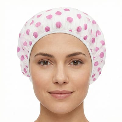 Transparante douchemuts douchekap met roze stippen – waterdichte badmuts met elastische rand – herbruikbare douche accessoire voor dames en heren