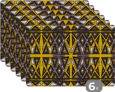 Placemat - Placemats kunststof - Afrika - Geometrie - Patronen - 45x30 cm - 6 stuks - Hittebestendig - Anti-Slip - Onderlegger - Afneembaar