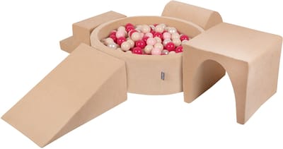 KiddyMoon Schuim speeltuin VELVET PPZP-OK30V-125 met zandbeige ballen: pastelbeige-powderroze-parelmoer-donkerroze 200 zwembad/club L/goal/tunnel/trap
