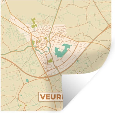 Muurstickers - Sticker Folie - Plattegrond - Kaart - Stadskaart - België - Veurne - 100x100 cm - Plakfolie - Muurstickers Kinderkamer - Zelfklevend Behang XXL - Zelfklevend behangpapier - Stickerfolie