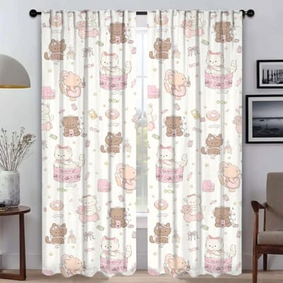Kawaii Dieren Keukengordijnen 2 Stuks Verduisteringsgordijnen voor Slaapkamer Raamgordijn Scheidingswand Woonkamergordijn Verduisterend Camera W50xH70cmx2pcs-CL
