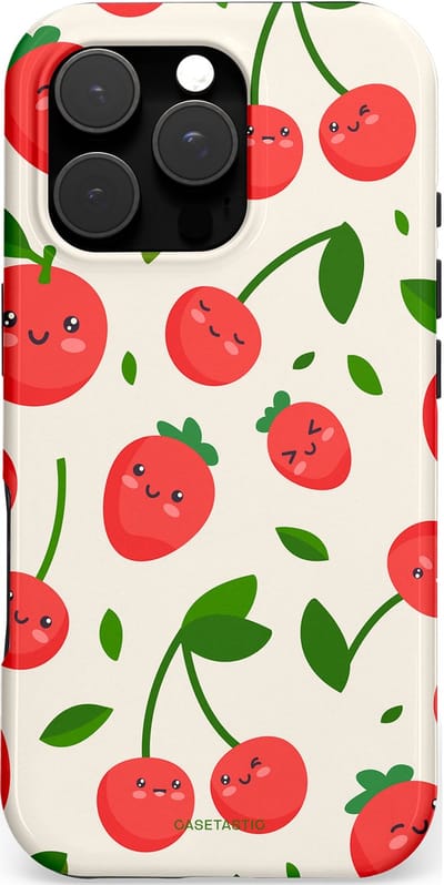 Casetastic hoesje geschikt voor Apple iPhone 16 Pro - MagSafe - Dubbellaagse bescherming - Knappe Kers - Fashion Case - Crème Rood Wit Groen
