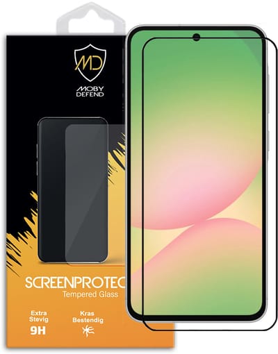 MobyDefend Screenprotector - Geschikt voor Samsung Galaxy A36 / Galaxy A56 - Screensaver Met Zwarte Randen - Gehard Glas