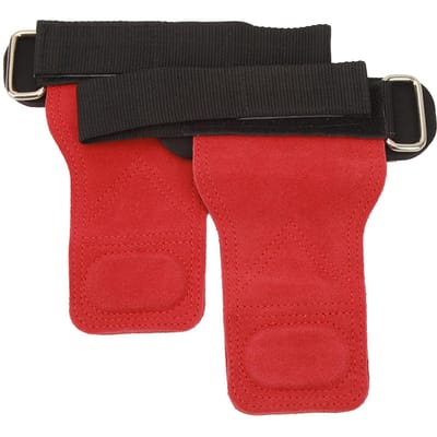 1 Paar Gewichtheffen Gripbanden Dubbel Koeienhuid Deadlifts Pull Up Hefhandschoenen Accessoires voor rood