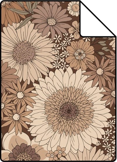 Proefstaal ESTAhome behang retro bloemen bruin - 26.5 x 21 cm - 131316-S
