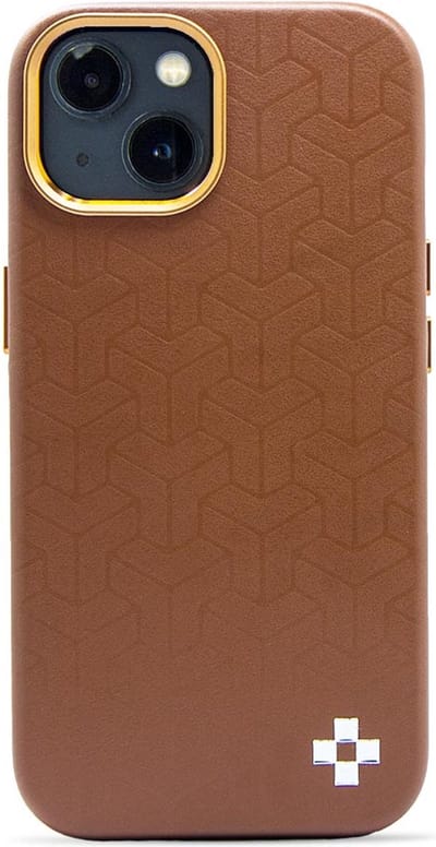 iPhone 15 Pro Max hoesje - magsafe hoesje / Starcase Y patterned Brown - Faux Leer / iPhone hoesje met Magsafe