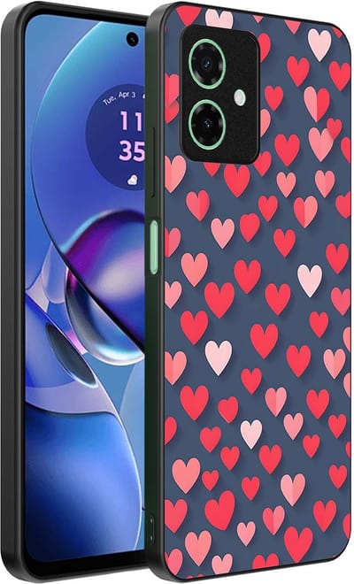 Smartphonica Telefoonhoesje Geschikt voor Motorola Moto G64 met Roze en Rode Hartjes Opdruk - TPU Backcover Case With Rosé and Red Heart Design geschikt voor Motorola Moto G64