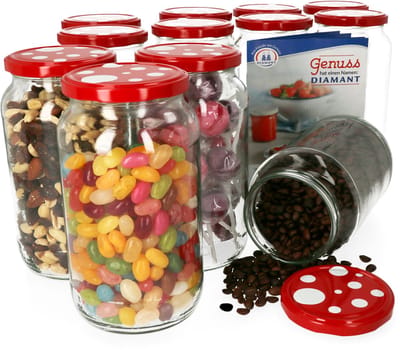 Set van 12 ronde potten 1062 ml To 82 paddenstoeldeksel incl. Diamant Gelierzauber receptenboekje
