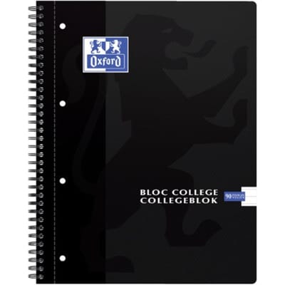 Collegeblok Oxford A4+ lijn 4-gaats 180 pagina's 80gr zwart