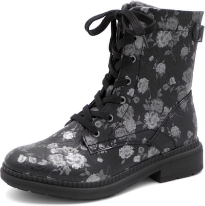 Jana Dames Veterboot - 25274-005 Zwart Gebloemd - Wijdte H - Maat 38