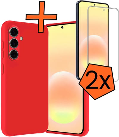 Hoes - Met 2x Screenprotector - Geschikt voor Samsung Galaxy A57 - Sterk & Shockproof - Back Cover - Siliconen Case - Telefoon Hoes - Rood