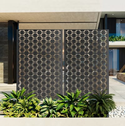 HAUSS SPOLE Tuinscherm - Privacyscherm 183 x 116 cm - Metaal - Zwart - Vrijstaand Voor Balkon, Terras En Tuin - Met Stabiele Basis