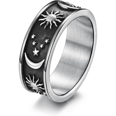 Bague Acier Inoxydable Lune Étoile Soleil Acier Titane Homme Femme Demande en Mariage 13# black