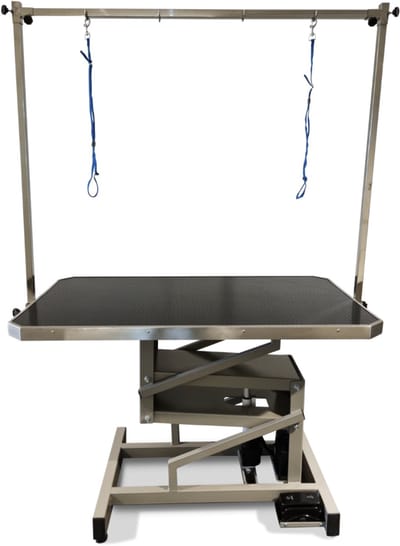 Trimtafel Elektrisch Chicago - Voor Hond & Puppy - Trimsalon - 2 Lussen - Dubbele Trimarm - Werkblad 110 x 60 cm - Verstelbaar 50-97 cm Hoog - Tot 100 kg