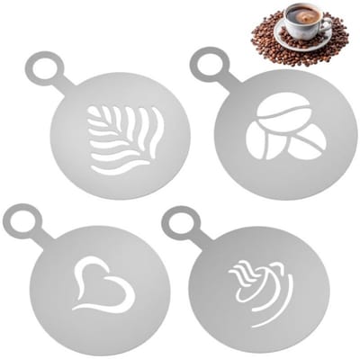 12 stuks-Sjabloon voor latte art - Latte art sjabloon - RVS - Koffiebenodigdheden - Geschikt voor het decoreren van cappuccino en latte - Voor thuis en in de koffiebar - Zilver - 8,5*12 cm