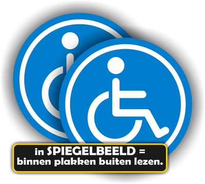 Jerma - Rolstoel toegankelijk - set 2 - Spiegelbeeld Raamstickers - Ø10 cm - zelfklevend - Vinyl