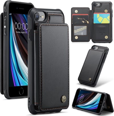 Luxe Portemonnee Backcover met Anti-RFID kaarthouders voor iPhone 7 / 8 / SE 2020 / SE 2022 _ Zwart