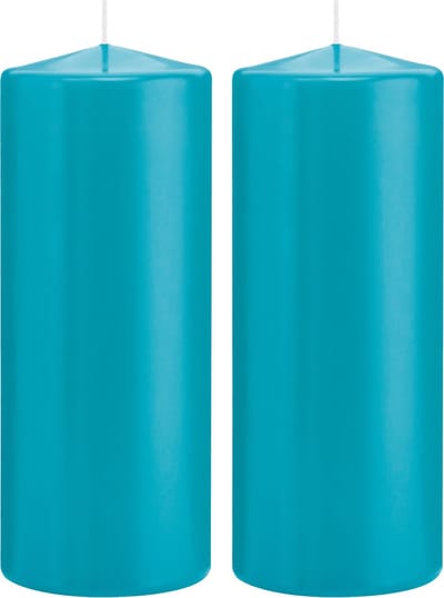 Trend Candles Cilinderkaars/stompkaars - 2x - turquoise - 8 x 20 cm - 119 branduren - horeca kaarsen