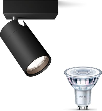 Philips Idris Opbouwspot voor Badkamer (Zwart) - Badkamerlamp - Warmwit Licht - Wandspot of Plafondspot met 1 Lichtpunt - GU10 - Niet Dimbaar