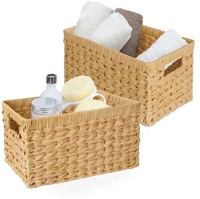 Rieten Opbergmanden voor Badkamer en Woonkamer - Handgeweven Baskets met Handvatten voor Eenvoudige Organisatie