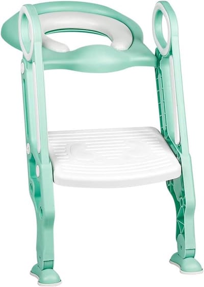 Opvouwbare kinder toiletbril met trap - verstelbaar - antislip - spatwaterdicht - wit lichtgroen