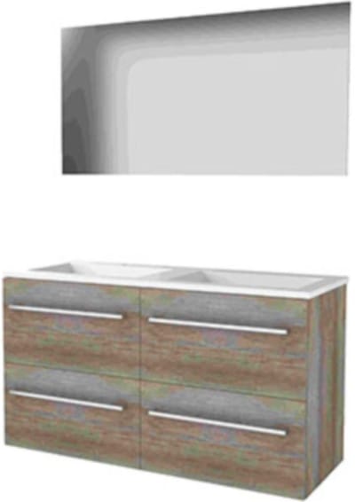 Basic-Line Ultimate 46 Badkamermeubelset - 120 x 46 cm - Met Grepen - 4 Lades - Acryl Wastafel - 2 Kraangaten - Spiegel met Indirecte LED Verlichting - Scotch Oak