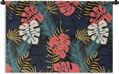 Wandkleed - Wanddoek - Flora - Goud - Patronen - Hawaii - Tropisch - 90x60 cm - Wandtapijt