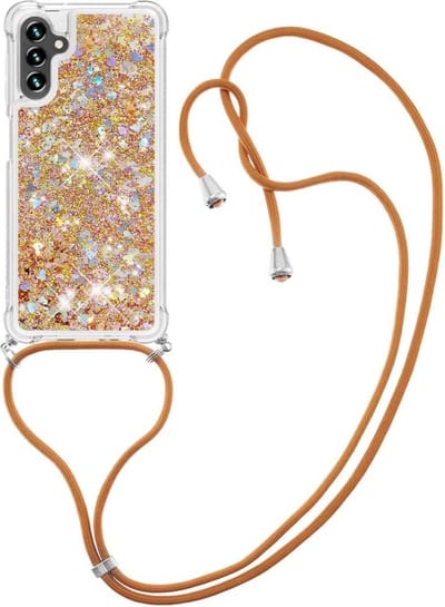 Coverup Hoesje - Geschikt voor Samsung Galaxy A54 Hoesje - Coverup Liquid Glitter Back Cover met Koord - Goud