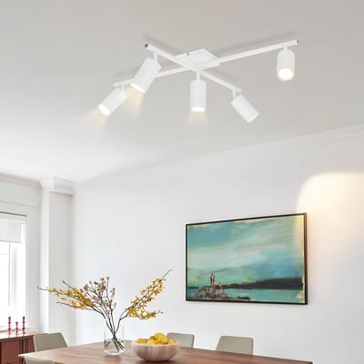 Glitzerlife - Plafondspot Plafondlamp - 5xGU10 fitting - Draaibare opbouwspots 350° - LED plafondlamp - Metaal mat wit - Ø77cm