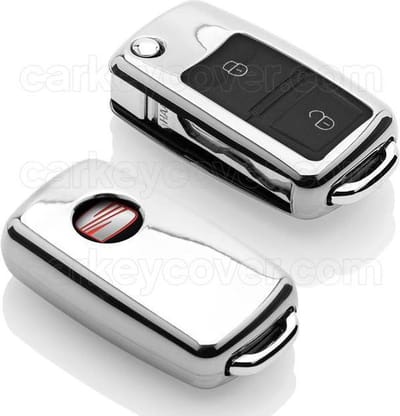 Autosleutel Hoesje geschikt voor Seat - SleutelCover - TPU Autosleutel Cover - Sleutelhoesje Chrome / Hoogglans Zilver