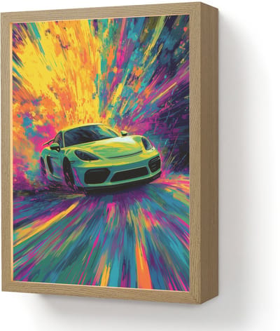 Nachtlampje 30x40 cm - Kinder lamp - Sportauto - Groen - Verfstrepen - Kleuren - Tafellamp kinderkamer draadloos - Slaapkamer lampje - Bedlamp kinderen - Kinderlampje - Wandlamp babykamer - Nachtlampjes