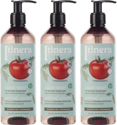 ITINERA - Regenererende Vloeibare Zeep met Sorrento Tomatenschil, 95% Natuurlijke Ingrediënten 370 ml / 3 stuks