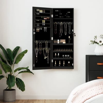 Sieradenkast met spiegel - Juwelendoos wandmontage - Sieraden opbergen - Afsluitbaar met 2 sleutels