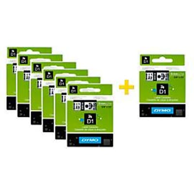DYMO® voordeelpakket lint beletteringssystemen 40913, 9 mm breed, wit/zwart, 6 + 1 GRATIS
