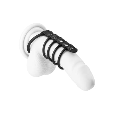 Rimba - Balzak- En Penisringen Van Rubber (5 stuks) Met Leren bandje - Diameter 50 En 40 mm