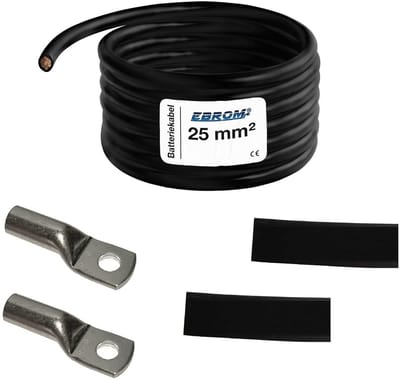 Flexibele Massakabel Zwart 25 mm² Zelf Samenstellen met Ringkabelschoenen