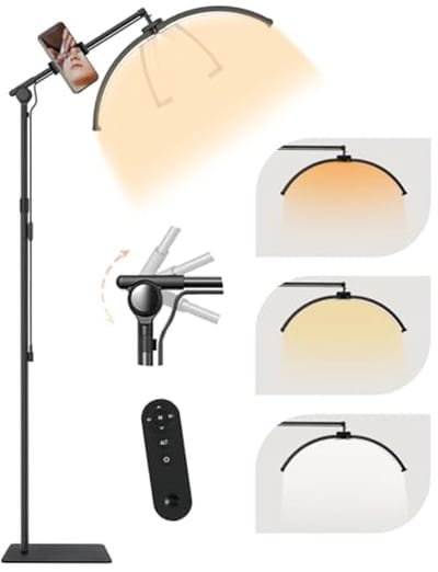 SMOCTAR Halve maanlamp, led, opvouwbare wimperverlengingslamp, 28 inch, professionele esthetische lampen met telefoonhouder, led-vloerlamp voor wimpers, tattoo, schoonheid, zwart
