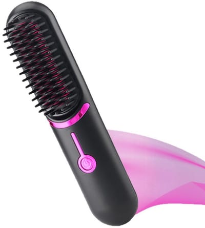 Verwarmde Haarborstel, Draadloze Gladmakende Borstel, Draagbaar en Praktisch voor Reizen, Opladenbaar via USB, 5400mAh, Negatieve Ionen, Verwarmd, voor Vrouwen en Mannen (zwart)