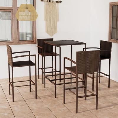 Tuinbarset 5-delig - Buitenbar Terrasmeubilair - Gezellig Samenzijn - Gehard Glazen Tafelblad - 70 cm tafel lengte - Bruin