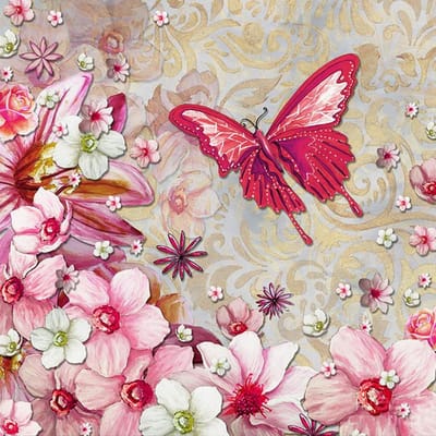 Diy 5d Strass Diamant Schilderij Kruissteek Kits Bloem Diamant Borduurwerk Vlinder Handwerk 30x30CM red