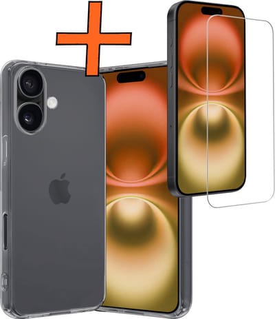 Hoes - Met Screenprotector - Geschikt voor Apple iPhone 16 - Sterk & Shockproof - Back Cover - Siliconen Case - Telefoon Hoes - Transparant