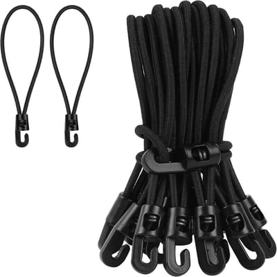 QTTVBTNA - Mini Elastische Koorden met Haak - Bindband - Flexibele Spanbanden - Tent, Camping, Tuin, Banner - Zwart - 15cm - 20 Stuks
