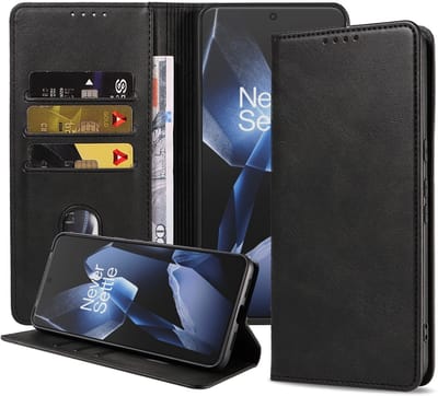 Smartphonica Telefoonhoesje Geschikt voor OnePlus 13 Kunstleer met Magnetische sluiting en Pasjeshouders Bookcase met Klepje - Zwart geschikt voor OnePlus 13